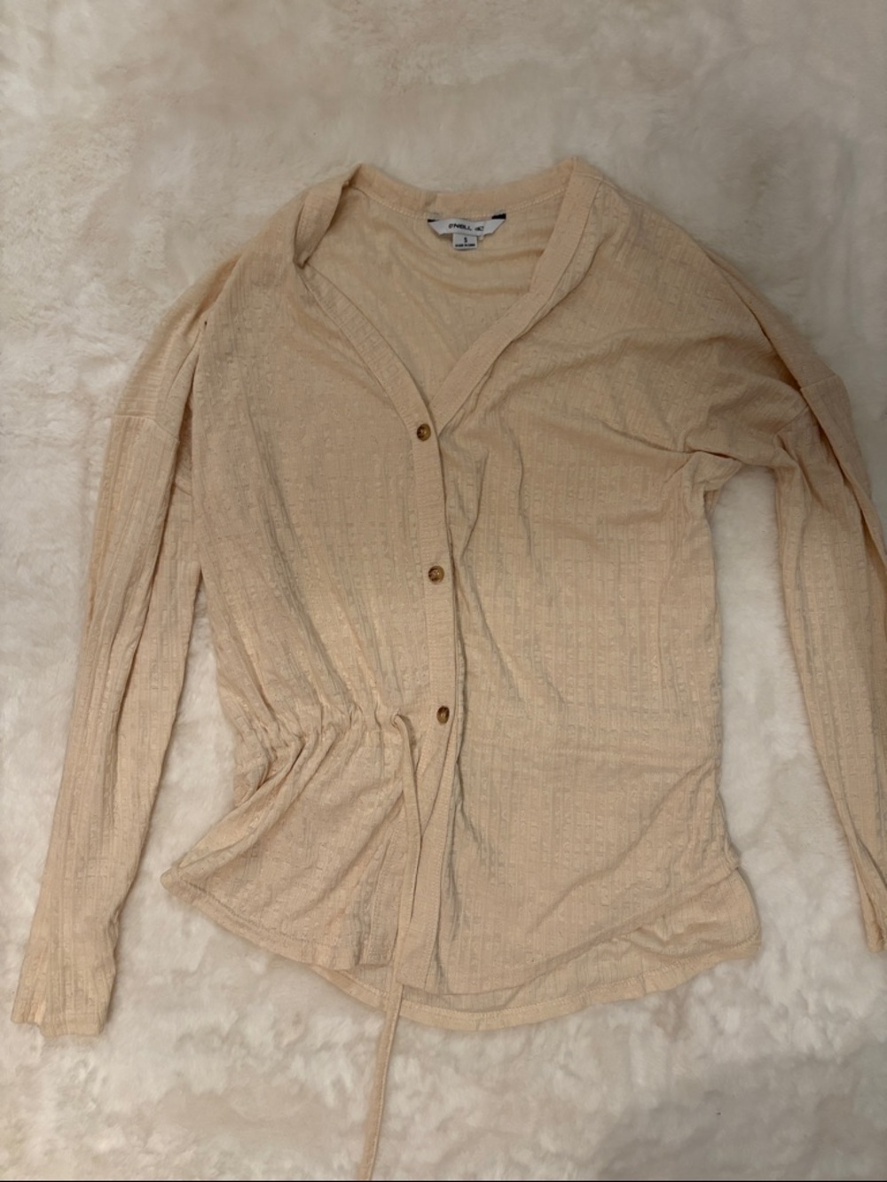 O'Neill Cream Button-Up Side-Tie Ribbed Top